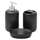 Kit Banheiro Lavabo 3 Peças Preto Fosco Canelado Redondo - Wincy