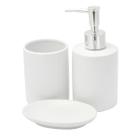 Kit Banheiro Lavabo Branco Com Dispenser 3 Peças 4484 Prata