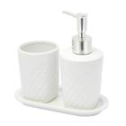 Kit Banheiro Lavabo Branco Com Dispenser 3 Peças 4615 Prata