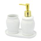 Kit Banheiro Lavabo Branco Dispenser 3 Peças 4501 Dourado