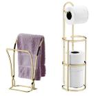 Kit banheiro lavabo dourado - 02 peças, porta toalha de bancada e porta papel higiênico future 1608dd 1609dd