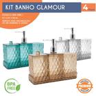 Kit Banheiro Lavabo Glamour 4 peças Plasútil Organizador de Utensílios de Banheiro e Lavabo Luxo