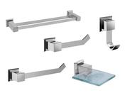 Kit Banheiro Lavabo Inox Luxo 5 Peças - RR Metais