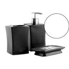 Kit Banheiro Lavabo Porcelana 3 Pecas Porta Sabonetes e Escovas Luxo Preto Organização Pia Acessórios Completo Moderno