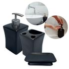 Kit Banheiro Lavabo Porcelana 3 Peças Porta Sabonetes e Escovas Preto