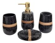 Kit Banheiro Preto Lavabo 4 Peças Detalhe Madeira