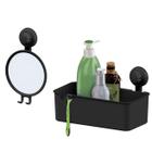 Kit Banheiro Suporte Porta Shampoo Espelho Anti Embaçante Ventosa Preto - Future