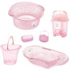 Kit banho bebe adoleta banheira + saboneteira bacia e outros rosa translucido
