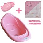 Kit banho bebê banheira 22l + toalha fralda com capuz e bordado + saboneteira plastibaby