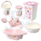 Kit Banho Cesto,lixeira,saboneteira,balde,bacia,kit higiene,banheira 21 Bichinhos Rosa - plasutil