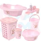 Kit Banho Cesto,lixeira,saboneteira,balde,bacia,kit higiene,banheira 21 ursa rosa - plasutil