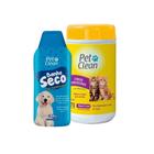 Kit Banho Seco Gel + Lenço Umedecido Pet Cães Gato Cachorro