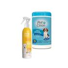 Kit Banho Seco Hidratação +Lenço Umedecido Pet Gato Cachorro - Pet Clean