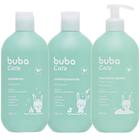 Kit Banho Shampoo, Condicionador e Sabonete Líquido 400ml Higiene Infantil Bebê Buba Care Criança Vegano