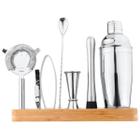 Kit Bar Coqueteleira 550Ml Em Inox Com Base Bambu 8 Peças