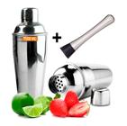 Kit Bar Socador Aço Inox Drinks + Coqueteleira Caipirinha 750 Ml