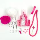 Kit Barbie Miçangas Pingente Pompom Pulseira Colar Bijuteria Infantil + Caixa