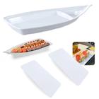 Kit Barca 40 Cm + 2 Pratos Retos para Sushi Buffet Comida Japonesa em Melamina Branco Bestfer