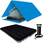 Kit Barraca Acampamento 2 Lugares + Colchão Casal Inflador Toldo Lona 3x3 Metros