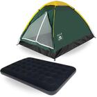 Kit Barraca Camping 2 Pessoas Verde Coluna D Agua 300mm + Colchao Casal Deluxe  Bel 