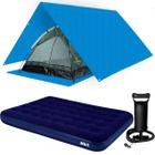 Kit Barraca Camping 3 Pessoas Colchão Casal Com Inflador Toldo Lona 3x3 Metros