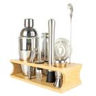 Kit Bartender Homebar 10 Peças em Inox Suporte de Bambu Preparo de Bebidas e Drinks LMTJ-2