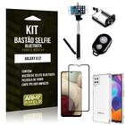 Kit Bastão de Selfie Bluetooth Galaxy A12 +Capinha Anti Impacto +Película Vidro 3D - Armyshield