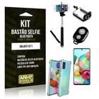 Kit Bastão de Selfie Bluetooth Galaxy A71 Bastão + Capinha Anti Impacto +Película Vidro - Armyshield