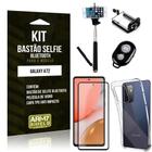 Kit Bastão de Selfie Bluetooth Galaxy A72 +Capinha Anti Impacto +Película Vidro 3D - Armyshield