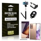 Kit Bastão de Selfie Bluetooth Galaxy Note 20 Ultra +Capinha Anti Impacto +Película Vidro 3D - Armyshield