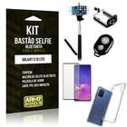 Kit Bastão de Selfie Bluetooth Galaxy S10 Lite +Capinha Anti Impacto +Película Vidro 3D - Armyshield