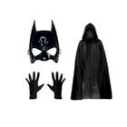 Kit Batman Luva Capa e Mascara Fantasia Halloween Carnaval