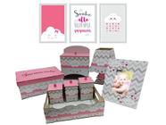 Kit Bebe Higiene Nuvem Quarto Menino Com Trio De Quadros Mdf