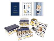 Kit Bebe Higiene Nuvem Quarto Menino Com Trio De Quadros Mdf