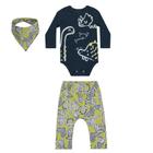 Kit Bebê Menino Body Calça Saruel Bandana Dinossauro Elian