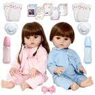 Kit Bebê Reborn Gêmeos Casal 46cm 100% Silicone Acessórios