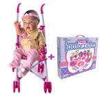 Kit Bebe Reborn Realista Mamadeira + Carrinho Rosa + Jantar - DM Toys Milk Big Star