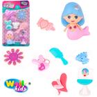 Kit beleza infantil com boneca sereia + pente e acessorios glamour 8 pecas - WELLKIDS