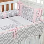 Kit Berço Contemporâneo Chevron Cinza E Rosa - 06 Peças - Tropical Baby