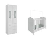 Kit Berço Guarda Roupa 2 Portas Clara Luna Moveis Peroba MDF Branco Brilho