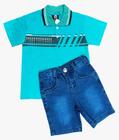 Kit Bermuda Jeans +camisa Polo Infantil Menino