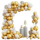 Kit Bexiga Branco e Dourado Arco Desconstruido Festa+fita 8" 10" 6" Polegadas Decoração Liso/Metalizado Bubble Confete
