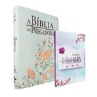 Kit Bíblia da Pregadora RC Luxo Flores Verde/Salmão + Minhas Anotações Bíblicas Aquarela