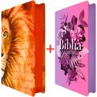 Kit Bíblia Slim Masculina + Feminina Harpa Cristã Leão Laranja / Buquê