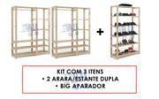 Kit Big Aparador Pinus De Madeira E 02 Arara Dupla Para Closet