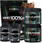 Kit Black Skull: Whey 100% hd Refil 900g + 2x Cafeína Thermo Flame 60 tabs + Beta Alanina 100g + Creatina Turbo 150g