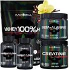 Kit Black Skull: Whey 100% hd Refil 900g + 2x Cafeína Thermo Flame 60 tabs + Beta Alanina 100g + Creatina Turbo 150g