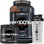 Kit Black Skull - Whey Protein POTE 100% HD Pure 3W Isolado Hidrolisado Concentrado + Creatina turbo 150g + Coqueteleira