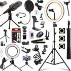 Kit Blogueiro Luz Ring Light com Tripé Microfone Profissional Acessórios Vídeo Lives Aulas