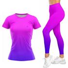 Kit Blusa Feminina Academia Dry Degrade Calca Legging Cos Alto Fitness Suplex Caminhada Treino